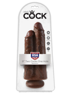 king cock 9 inch two cocks one hole brown