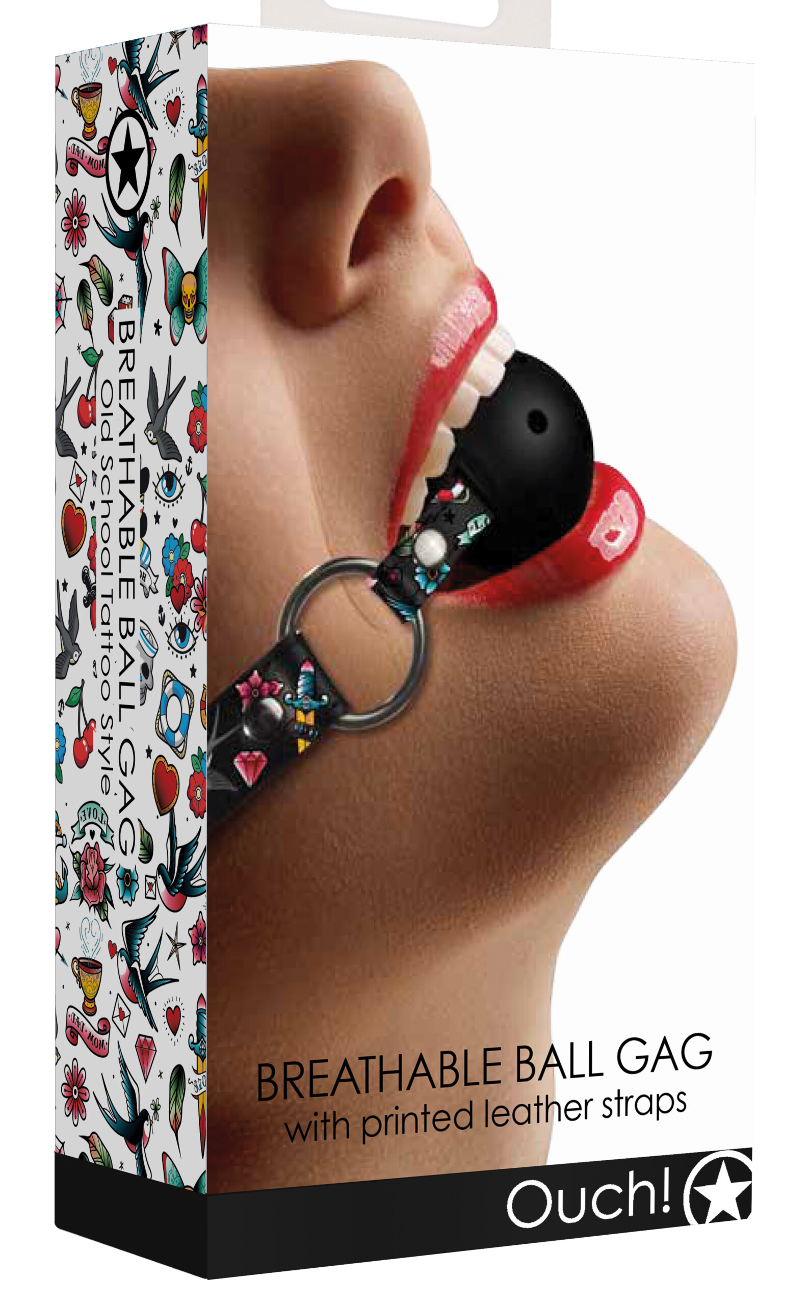 breatheable ball gag old school tattoo style black