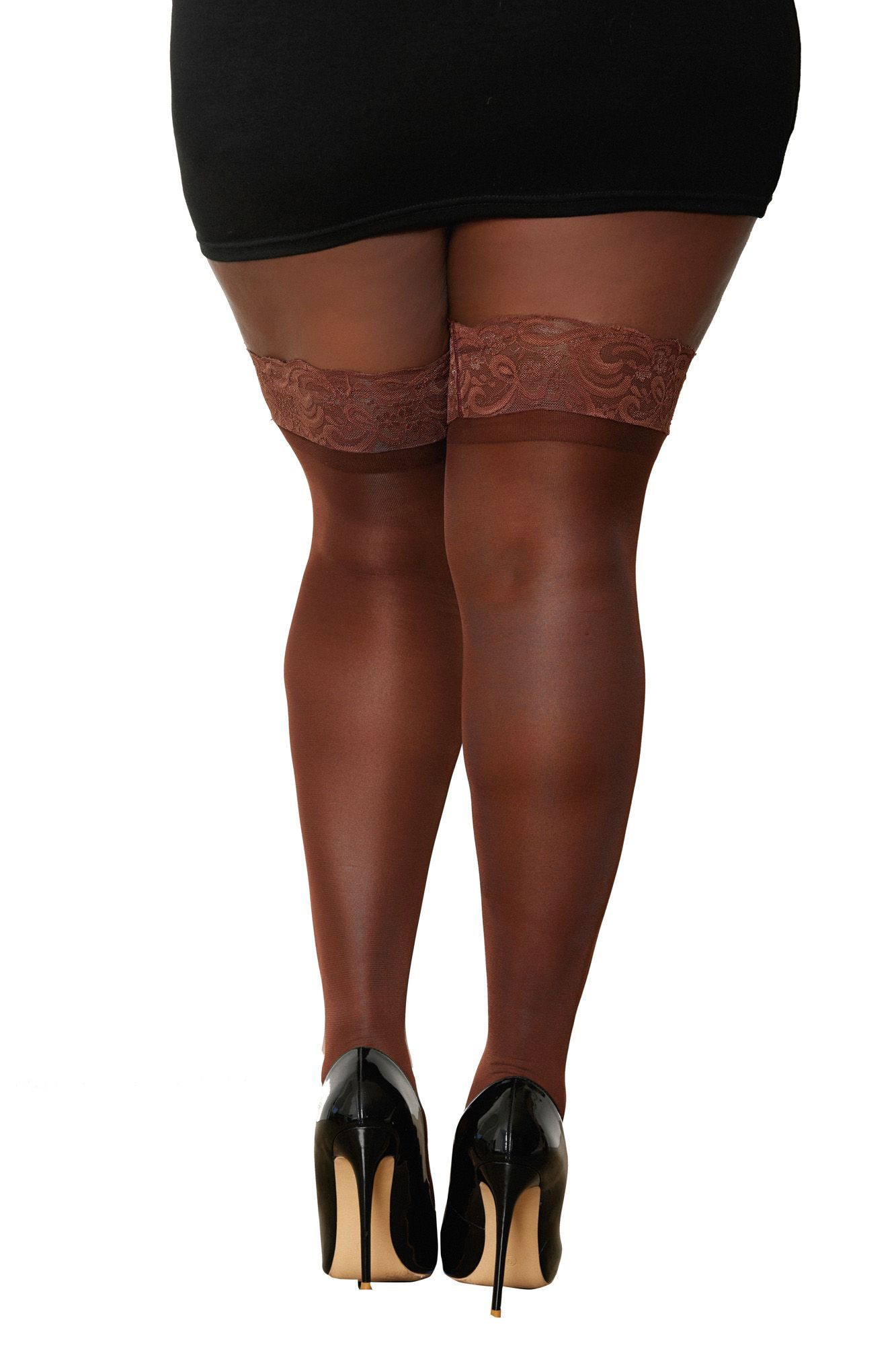 lace top thigh high queen size espresso