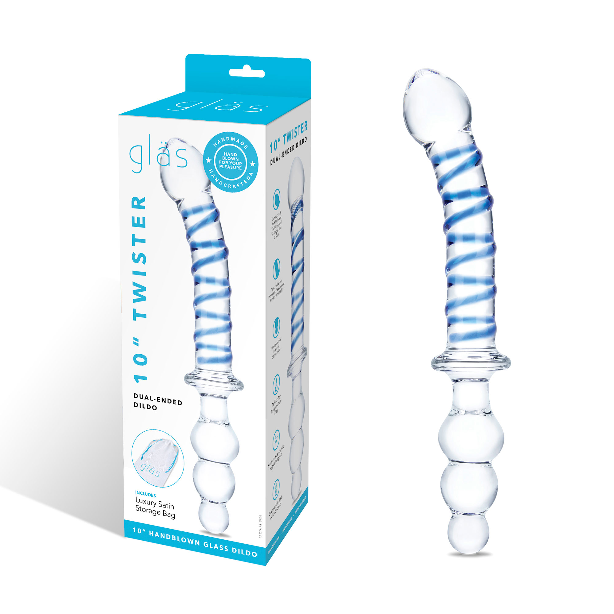 10 inch twister dual ended dildo clear/blue