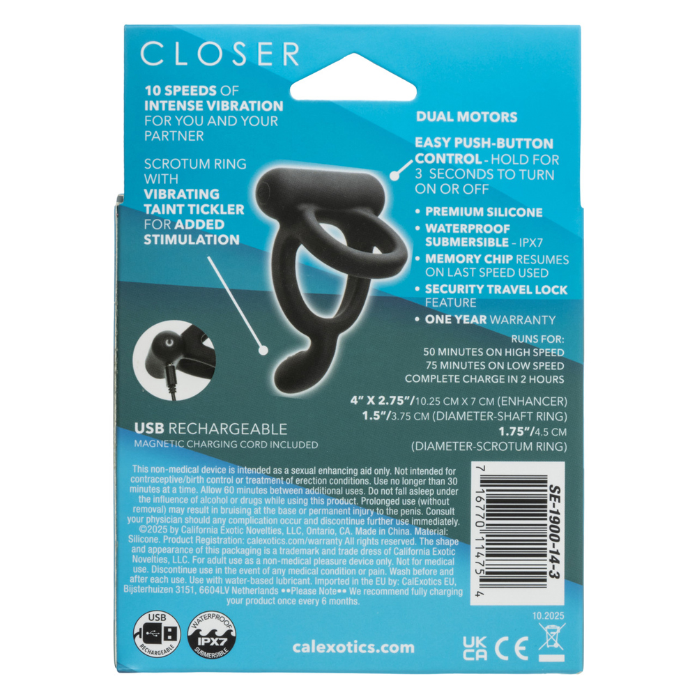 closer intimate rechargeable ring caress black