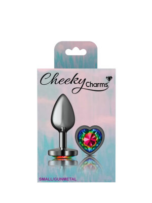rainbow heart gem gunmetal metal plug sm