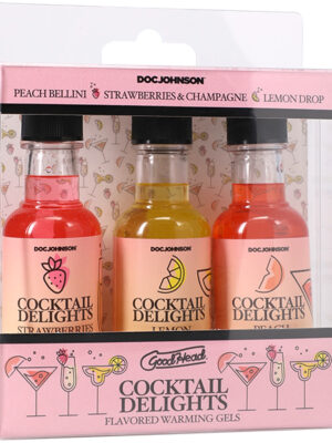 goodhead cocktail delights peach bellini, strawberries champagne, and lemon drop 3 pack 2 oz.