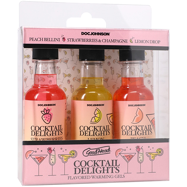 goodhead cocktail delights peach bellini, strawberries champagne, and lemon drop 3 pack 2 oz.