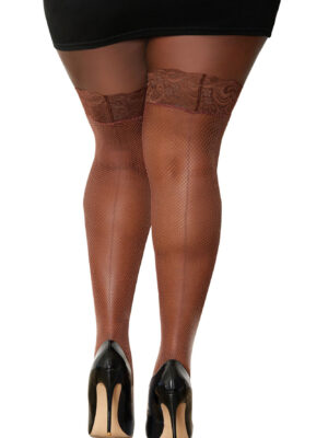 seam back fishnet thigh high queen size espresso