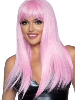 24 inch long straight bang wig pink
