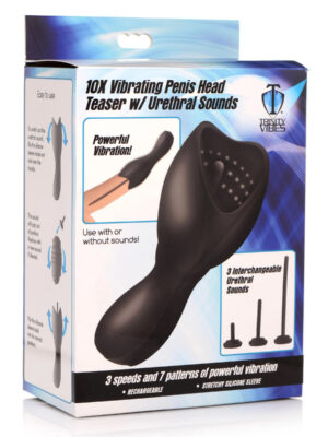 10x vibrating penis head teaser with urethral sounds black