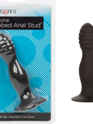 silicone ribbed anal stud black