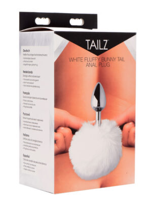 white fluffy bunny tail anal plug