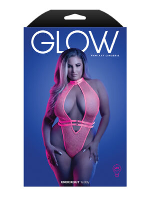 knockout plunge halter teddy queen neon pink