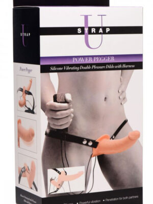 power pegger silicone vibrating double dildo with harness flesh