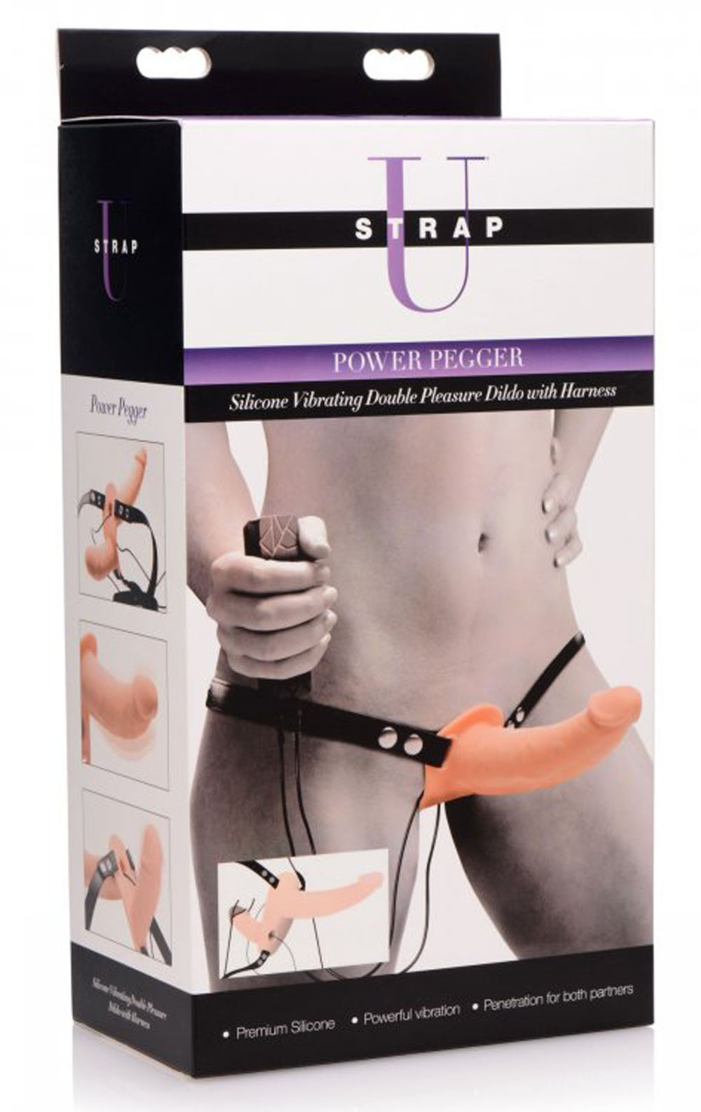power pegger silicone vibrating double dildo with harness flesh