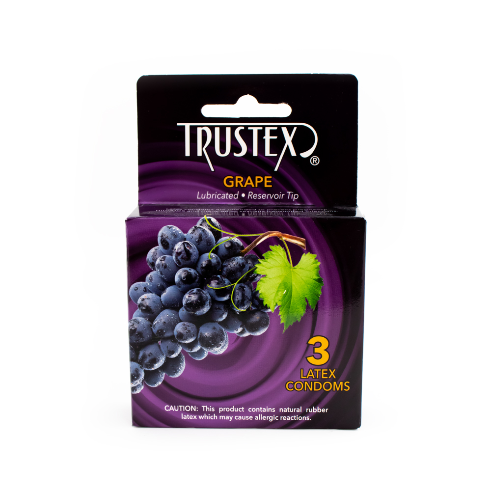 trustex flavored lubricated condoms 3 pack grape