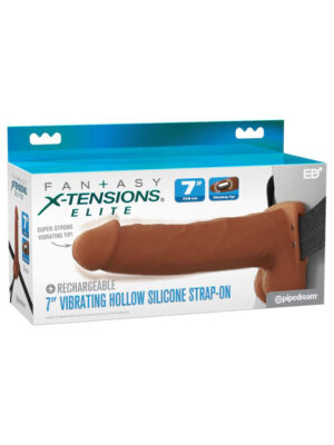 fantasy x tensions elite 7" vibrating hollow silicone strap on brown fantasy x tensions elite 7" vibrating hollow silicone strap on brown