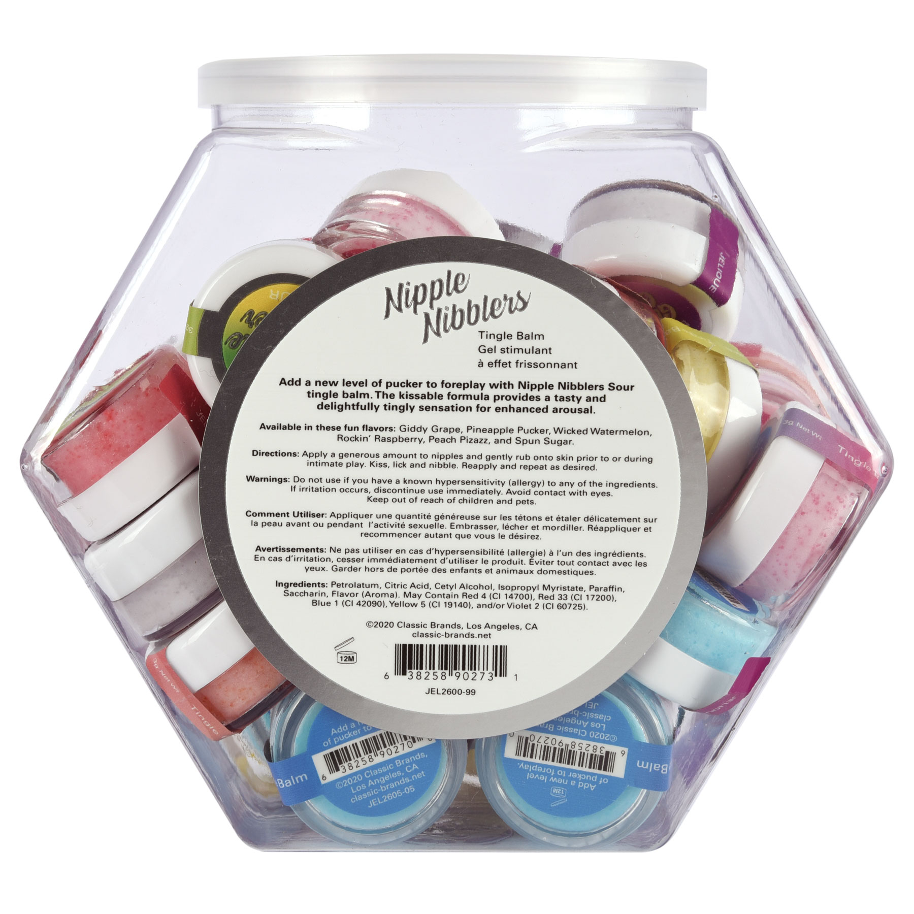 nipple nibbler sour tingle balm assorted 36 pc. bowl 3g jar