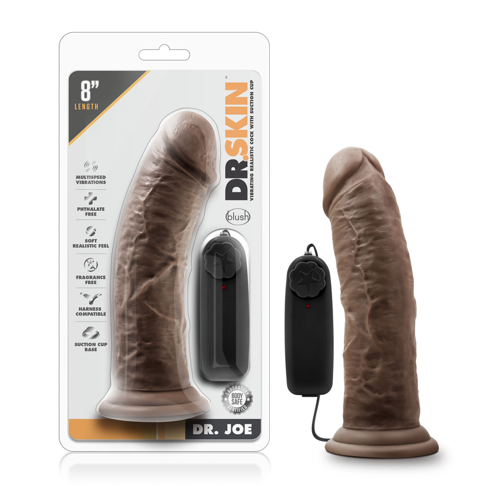 dr. skin dr. joe 8 inch vibrating cock with suction cup chocolate