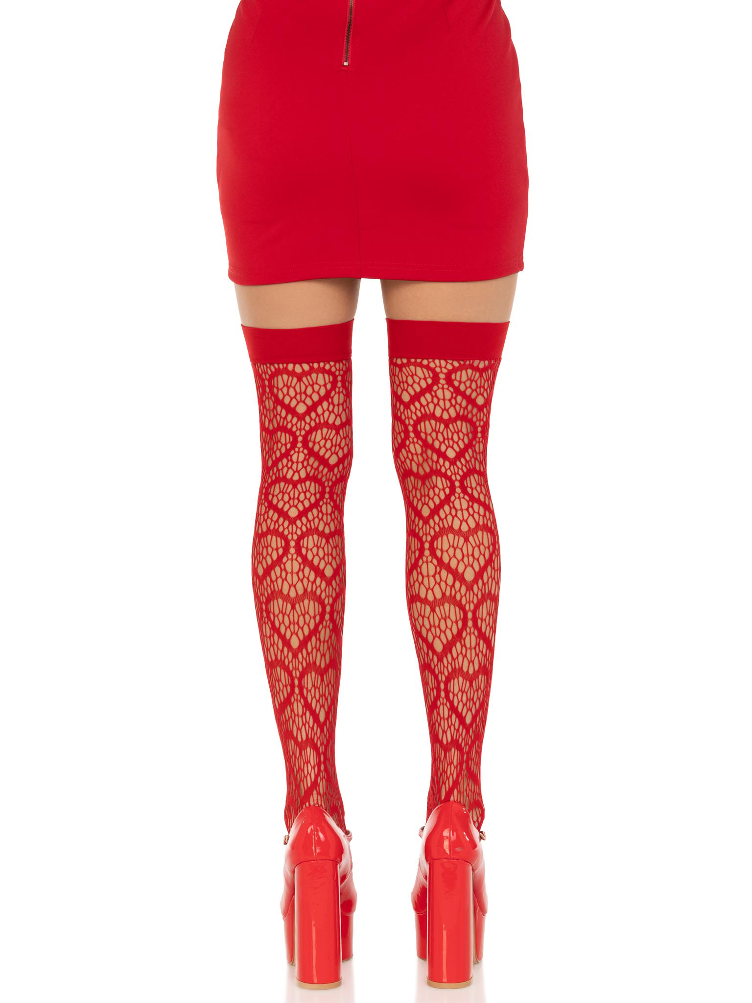 heart net thigh highs one size red