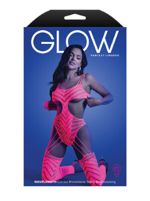 wavelength cutout rhinestone teddy bodystocking one size neon pink