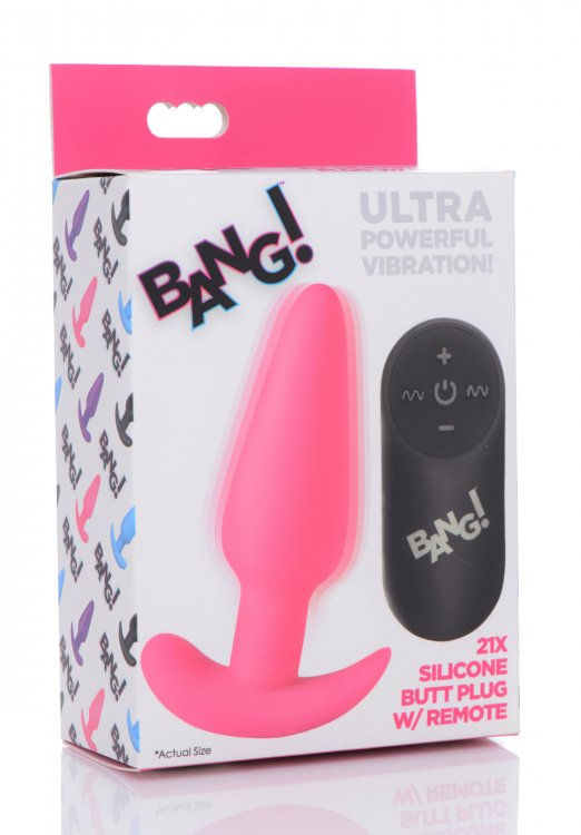 21x silicone butt plug with remote pink