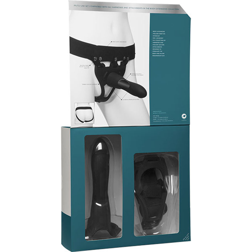 body extensions hollow large dong strap on 2 piece set black