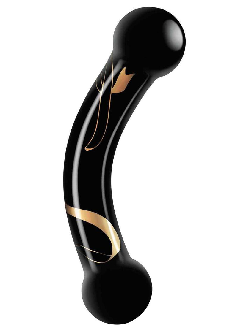 secret kisses 5.5 inch handblown glass double ended dildo black
