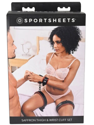 saffron thigh and wrist cuff set black/red