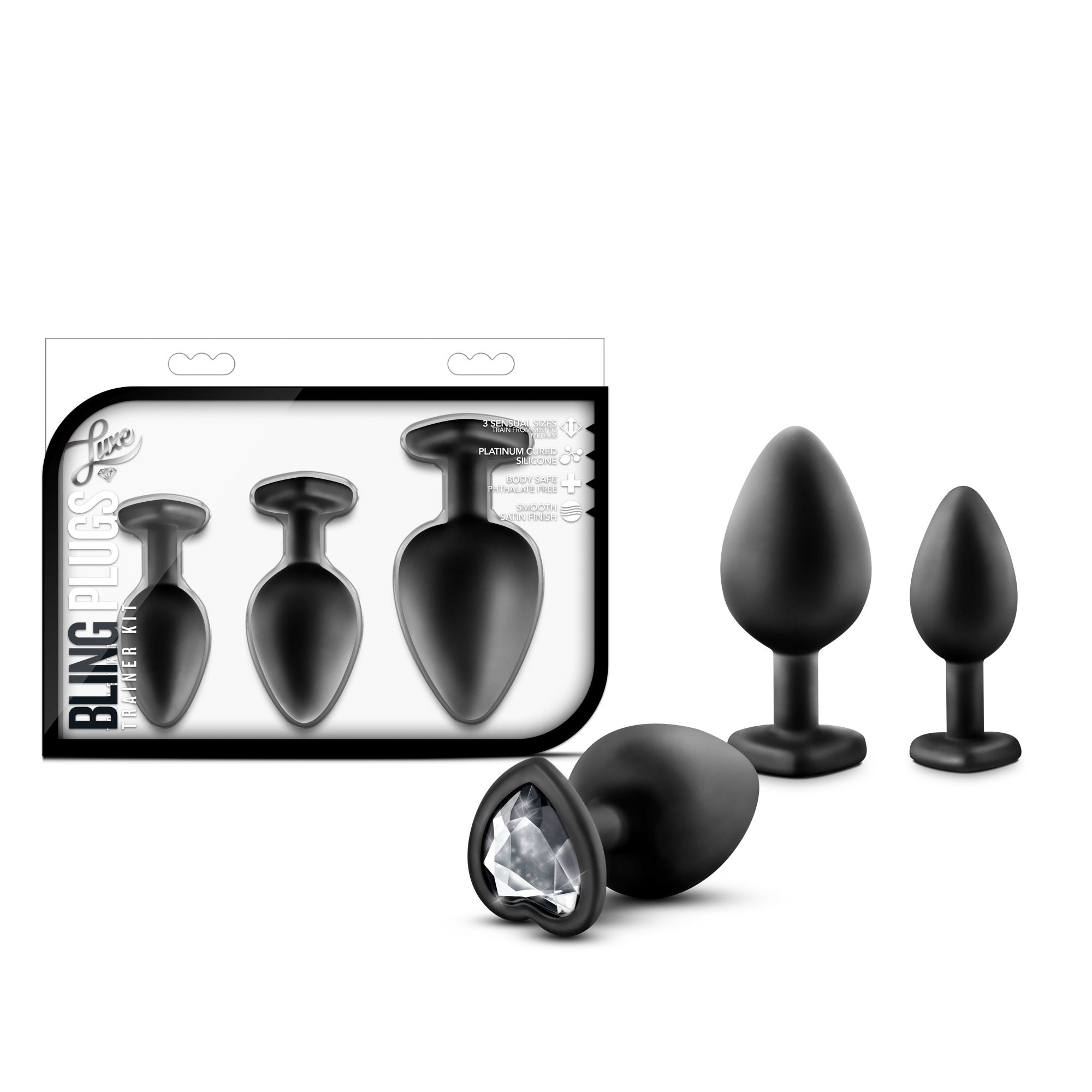 luxe bling plugs training kit black with white gems luxe bling plugs training kit black with white gems