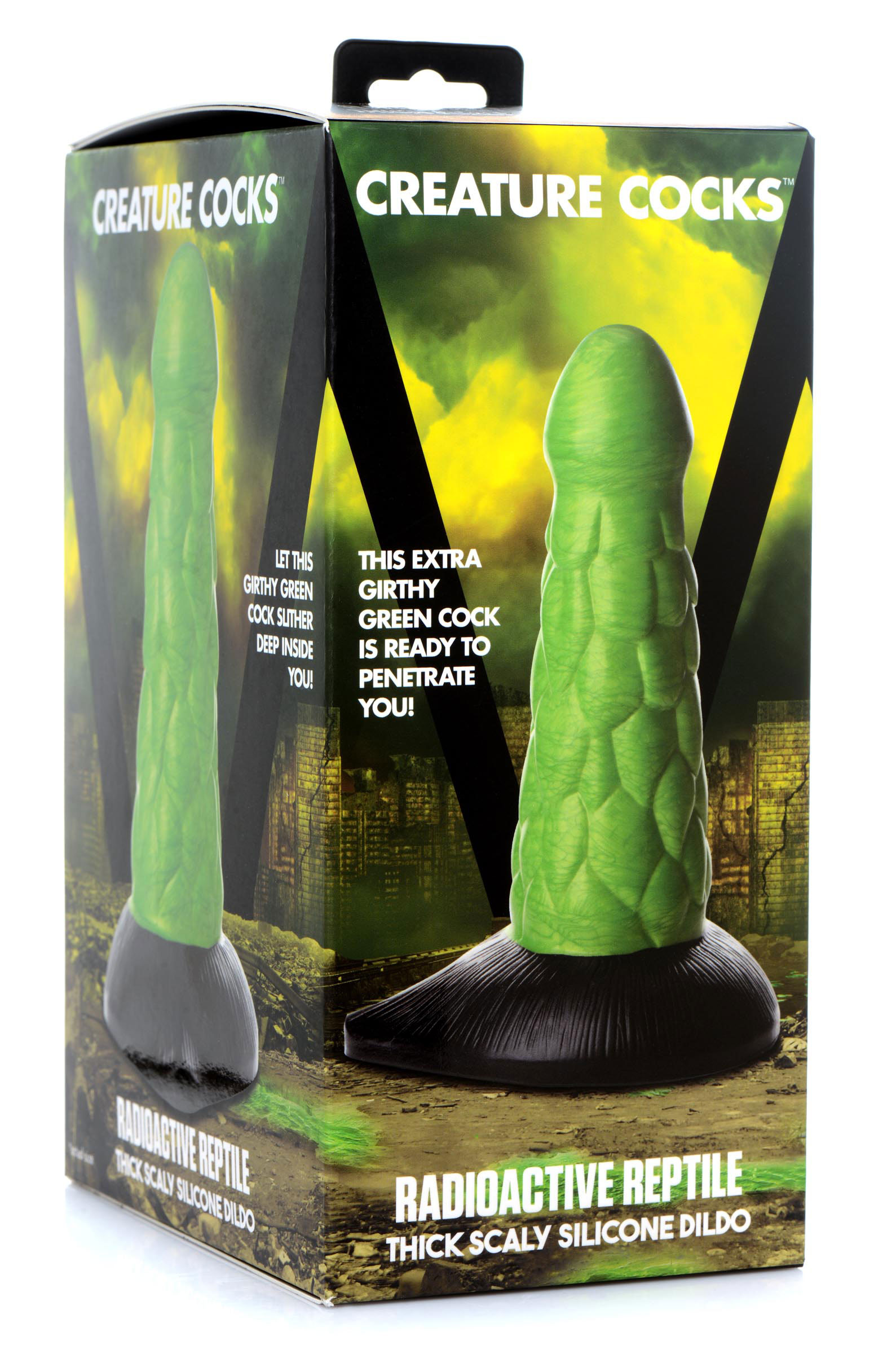 radioactive reptile thick scaly silicone dildo green