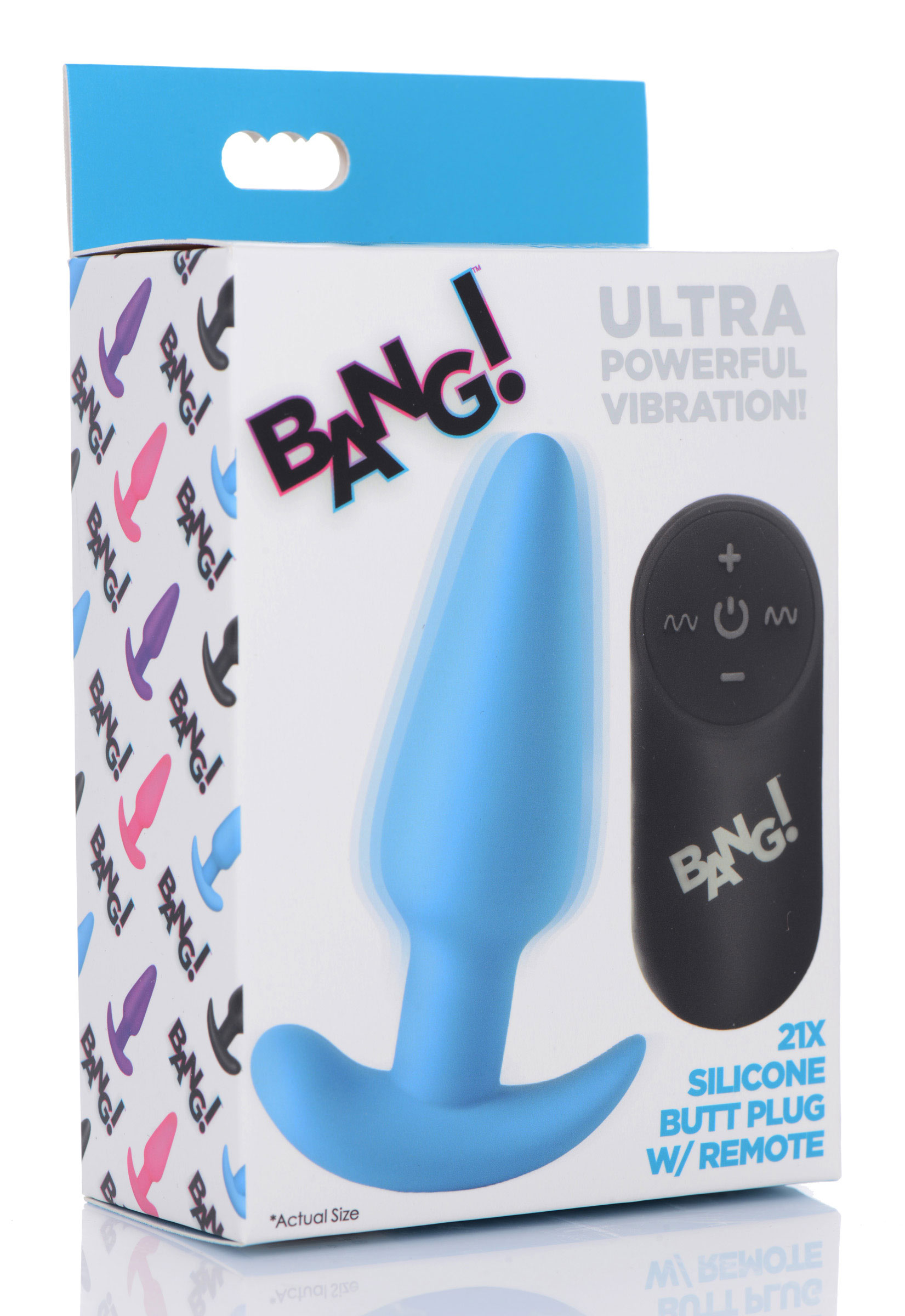 21x silicone butt plug with remote blue