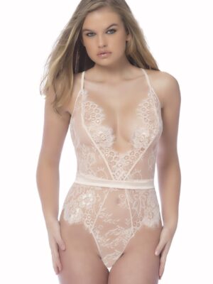 soft full lace bodysuit with satin trims large silver peony