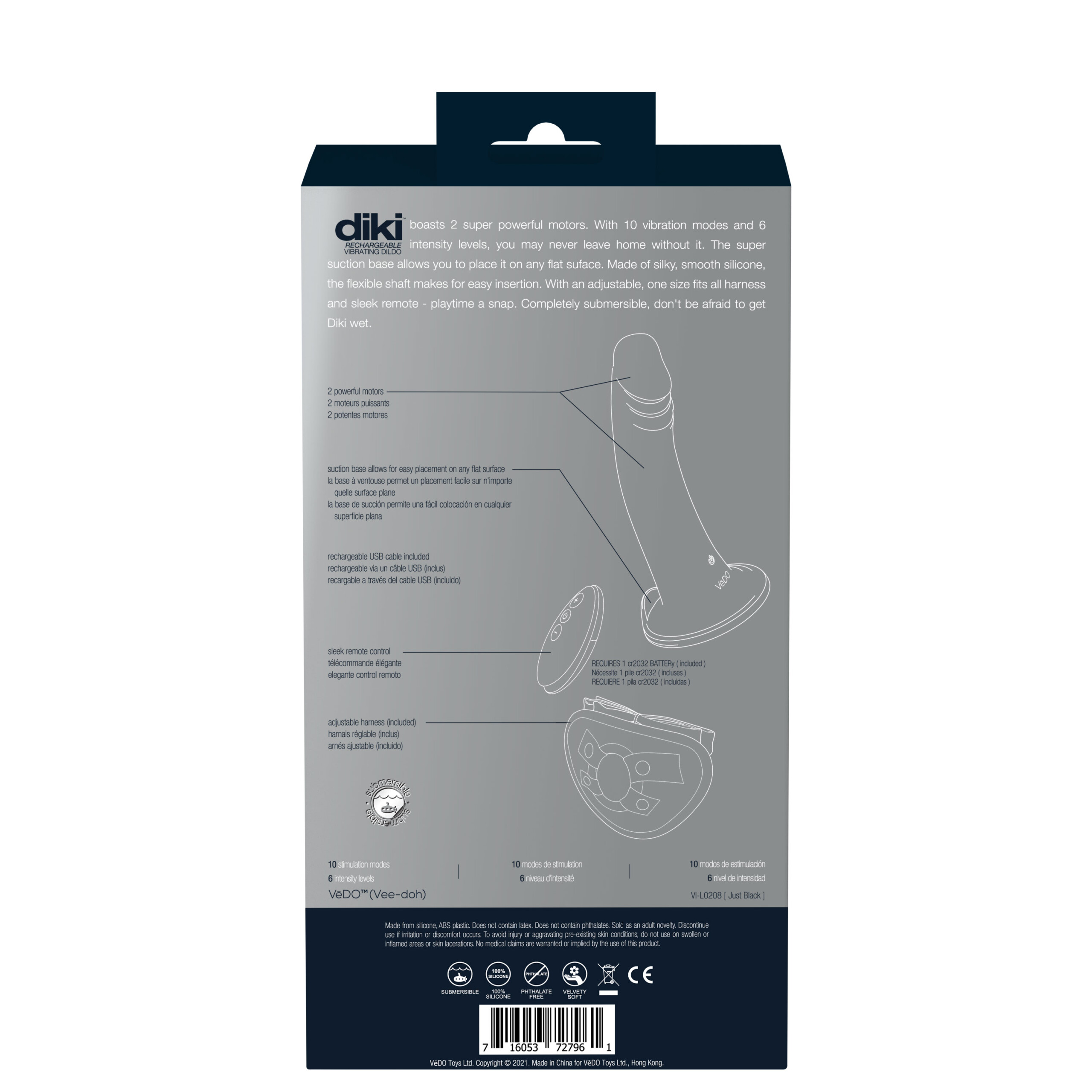 diki rechargeable vibrating dildo with harness just black
