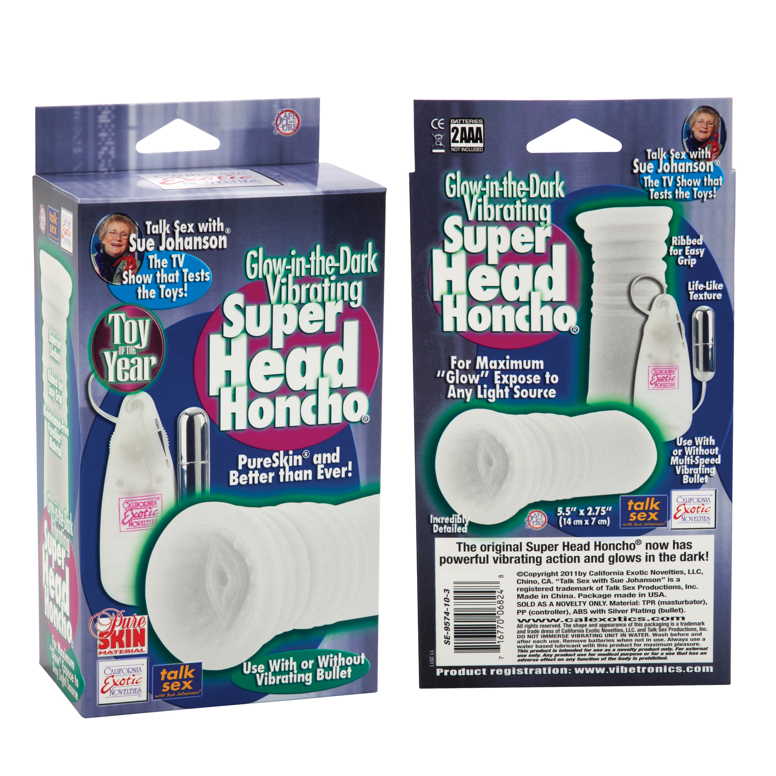 sue johanson glow in the dark vibrating super head honcho white