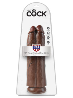 king cock 11" two cocks one hole brown