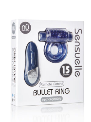 sensuelle remote control 15 function rechargeable bullet ring blue