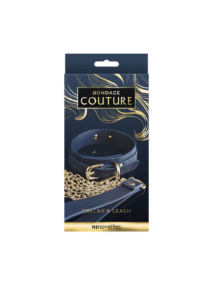 bondage couture collar and leash blue