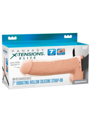 fantasy x tensions elite 7" vibrating hollow silicone strap on light fantasy x tensions elite 7" vibrating hollow silicone strap on light
