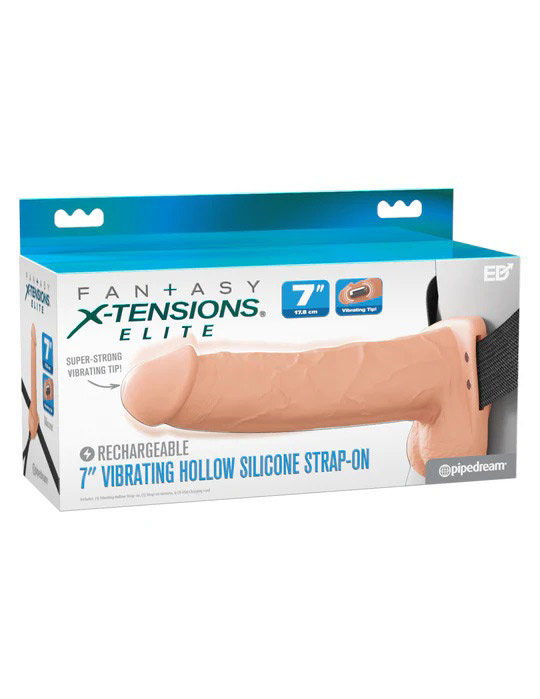 fantasy x tensions elite 7" vibrating hollow silicone strap on light