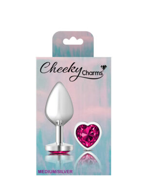 bright pink heart gem silver metal plug md