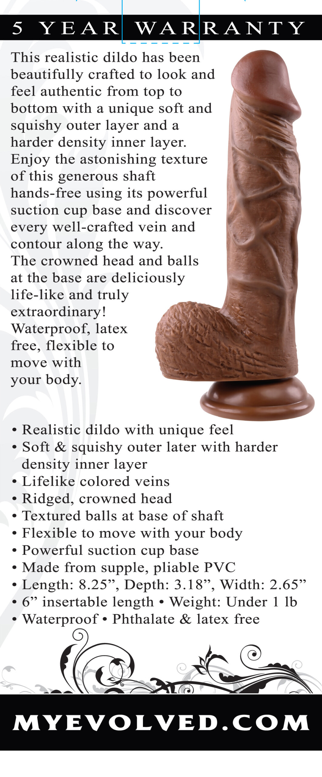 realistic dildo 8 inches dark