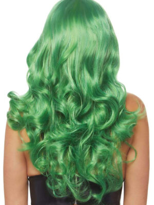 24 inch misfit long wavy bang wig green