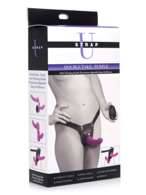 double take 10x vibrating double penetration adjustable strap on purple