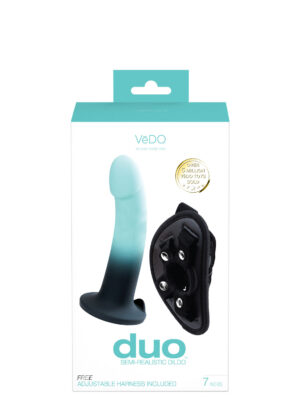 duo semi realistic dildo with harness turquoise/black duo semi realistic dildo with harness turquoise/black