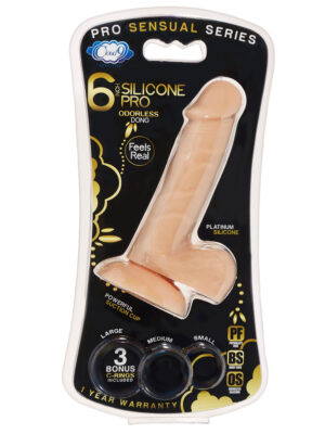 pro sensual premium silicone 6 inch dong with 3 cockrings flesh