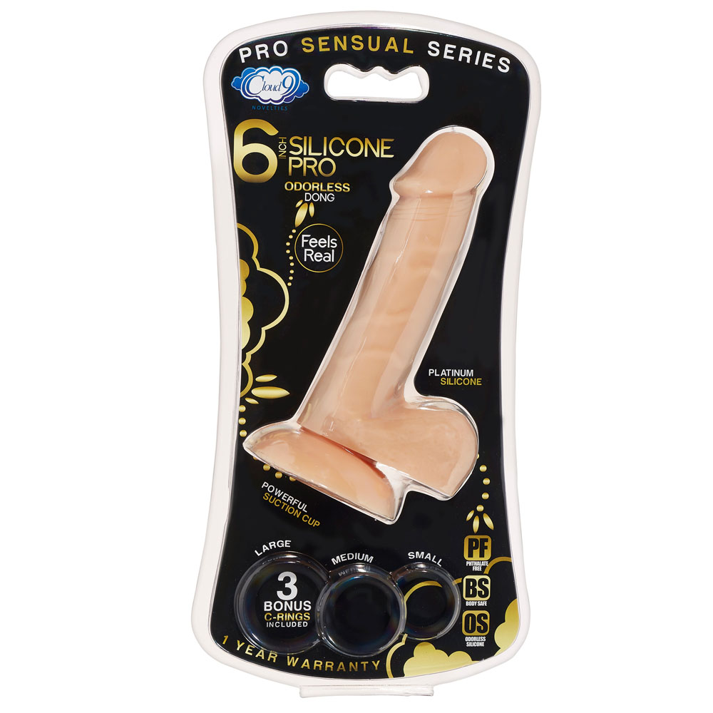 pro sensual premium silicone 6 inch dong with 3 cockrings flesh