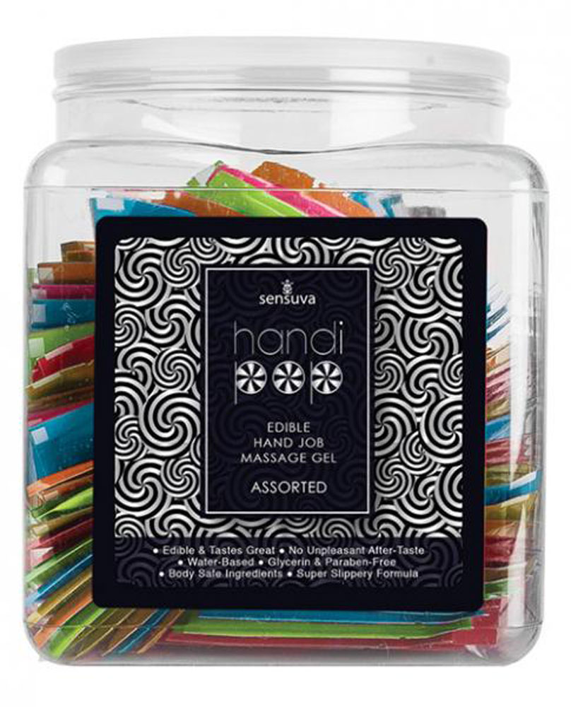 handipop hand job massage gel assorted flavor 100 piece single use packet tub