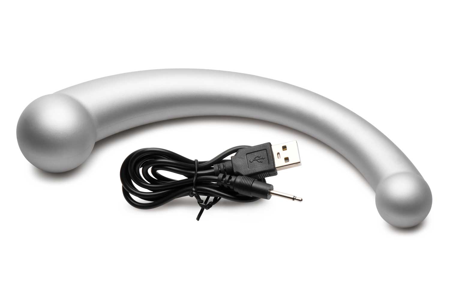 10x vibra crescent silicone dual ended dildo silver