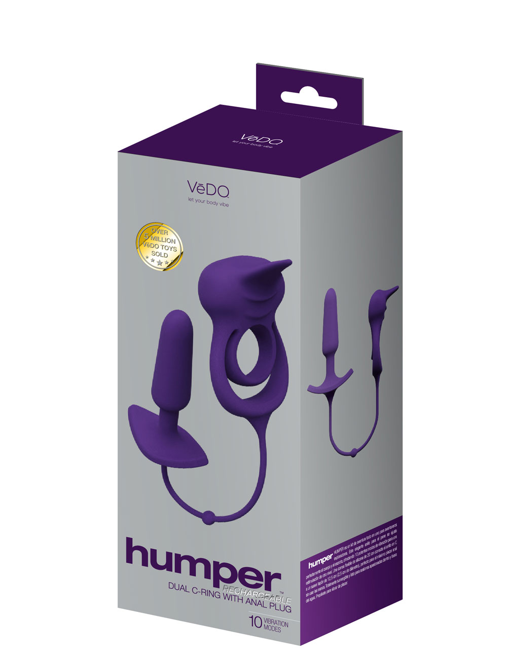 humper rechargeable dual c ring with anal plug purple