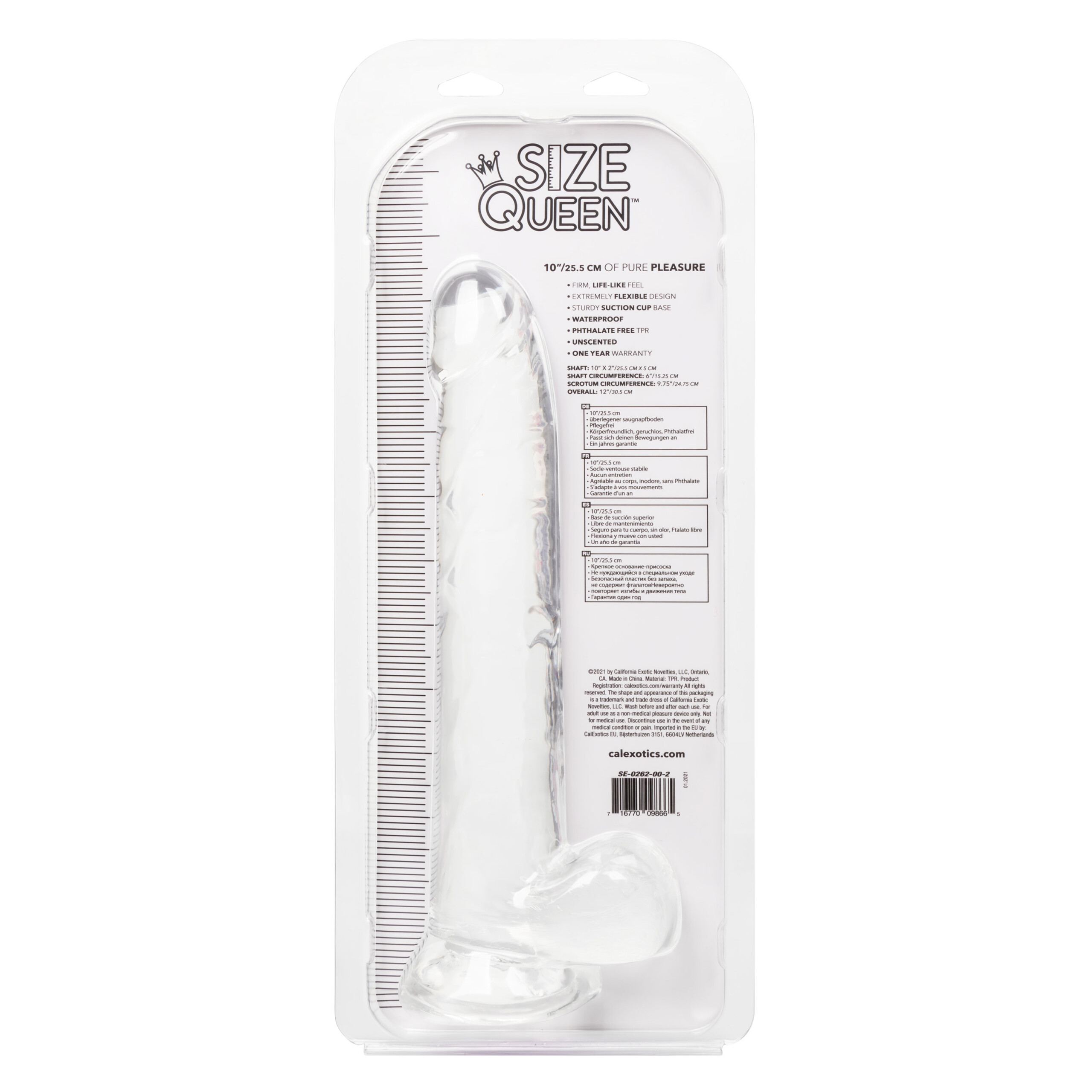 size queen 10 inch/25.5 cm clear