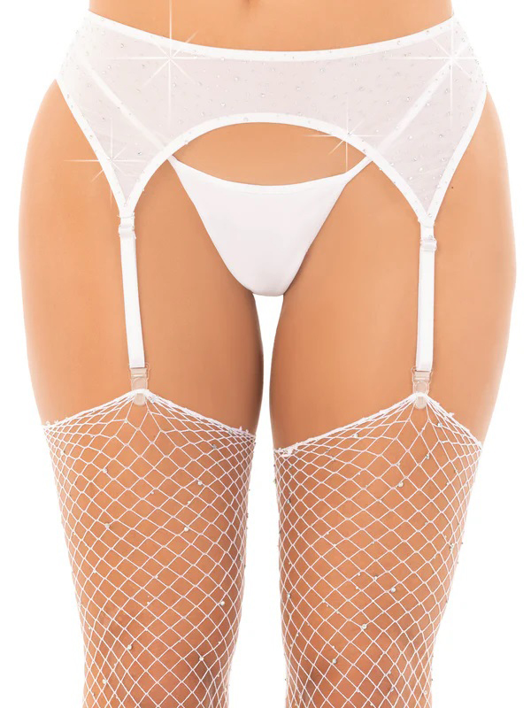 rhinestone garter belt o/s white