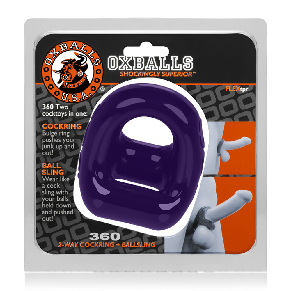 360 2 way cockring and ballsling eggplant